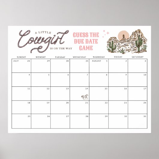 予定日を推測する小さな女性のカーボーイ赤ちゃんシャワー ポスター (正面)