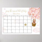 予定日を推測テディベアピンクの赤ちゃんシャワー ポスター (正面)