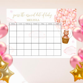 予定日を推測テディベアピンクの風船 ポスター