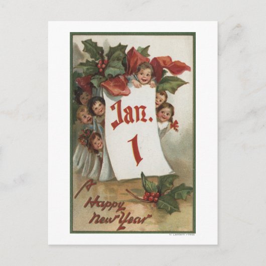 予定表の後ろに隠れている子のグループ ポストカード (正面)