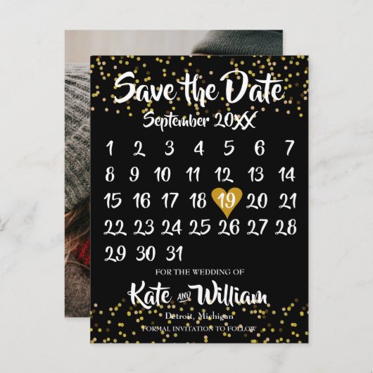 予定表写真の金ゴールドダスト紙吹雪 案内ポストカード (正面/裏面)