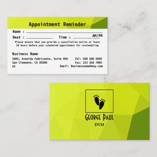 予定通り：今後の獣医 予約カード (正面/裏面)