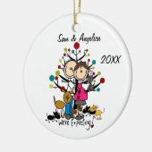 予期しているカップル3は3匹の猫のオーナメントの後をつけます セラミックオーナメント (左)