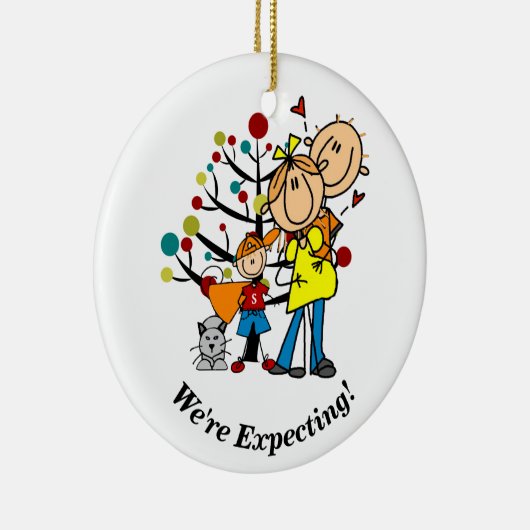 予期しているカップル、幼児の男の子、猫のオーナメント セラミックオーナメント (右)