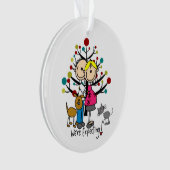 予期しているカップル、犬および猫のアクリルのオーナメント オーナメント (正面)