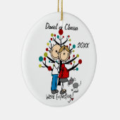 予期しているカップル、猫のカスタムな休日のオーナメント セラミックオーナメント (右)