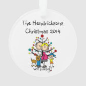 予期しているカップル、男の子および犬のアクリルのオーナメント オーナメント (裏面)