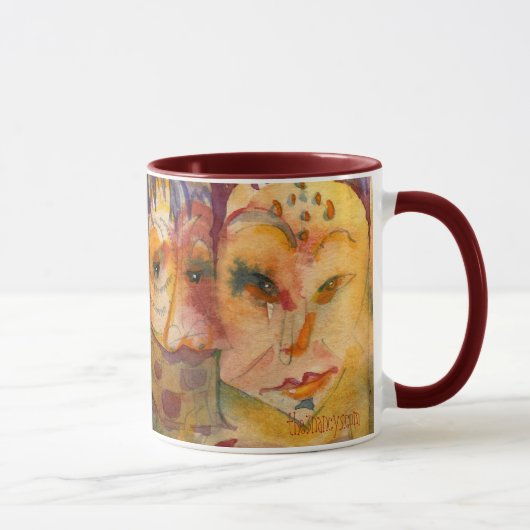 予測できない女性I水彩画のマグ マグカップ (右)