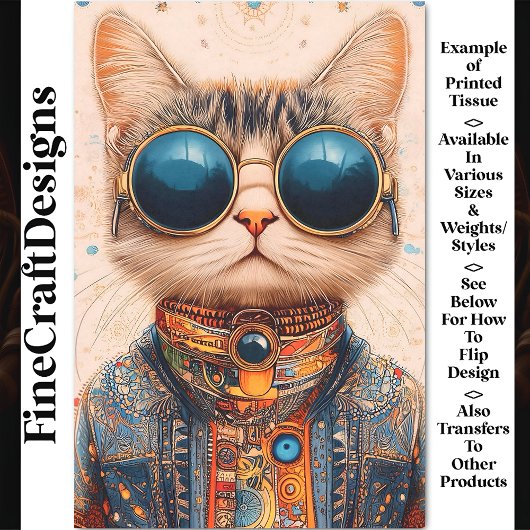 予測できなおもしろいクール&可愛いサイバパンク猫BC6 Decopage 薄葉紙