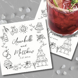 予測できなおもしろいハンドドローお洒落ド結婚の スタンダードカクテルナプキン