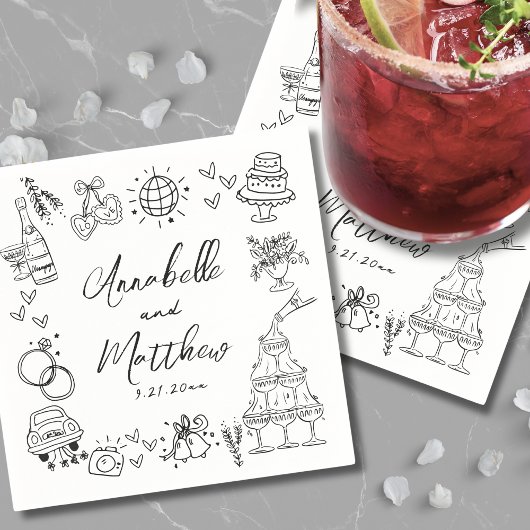 予測できなおもしろいハンドドローお洒落ド結婚の スタンダードカクテルナプキン