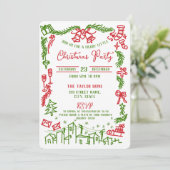 予測できなおもしろいハンドドローお洒落ド・クリスマス・パーティー 招待状 (スタンド正面)