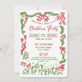 予測できなおもしろいハンドドローお洒落ド・クリスマス・パーティー 招待状 (正面)