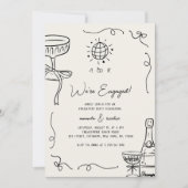 予測できなおもしろいレトロフランスのお洒落婚約パーティ 招待状 (正面)