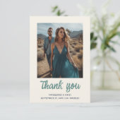 予測できなおもしろい緑の手書きスクリプ結婚トの写真 サンキューカード (スタンド正面)