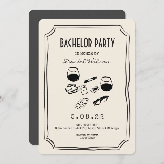 予測できなお洒落ファンキー葉巻とウィスキー 招待状 (正面/裏面)