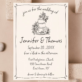 予測できなお洒落手描きケーキ結婚ドードル 招待状