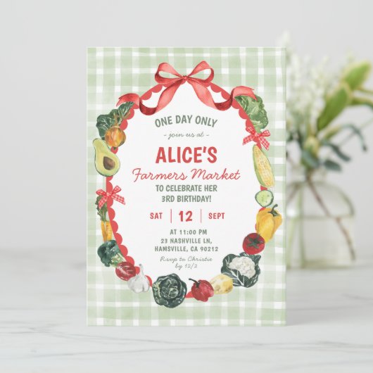 予測できなイラストレーション農家市場誕生日 招待状 (スタンド正面)