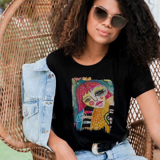 予測できなオリジナルカラフルアートガールピンクオレンジブルー トライブレンドＴシャツ