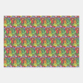 予測できなカラフルかわいいキャラクターパターン ラッピングペーパーシート (正面3)