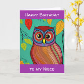 予測できなカラフルフォークアート抽象芸術フクロウ誕生日 カード (黄色い花)