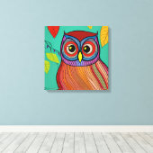 予測できなカラフルフォークアート抽象芸術フクロウ キャンバスプリント (インサイチュ (ウッドフロア))