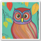 予測できなカラフルフォークアート抽象芸術フクロウ シール (正面)