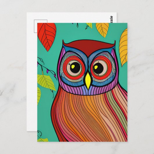 予測できなカラフルフォークアート抽象芸術フクロウ ポストカード (正面/裏面)