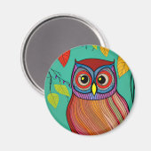 予測できなカラフルフォークアート抽象芸術フクロウ マグネット (正面/裏面)