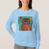 予測できなカラフルフォークアート抽象芸術フクロウ Tシャツ (正面)
