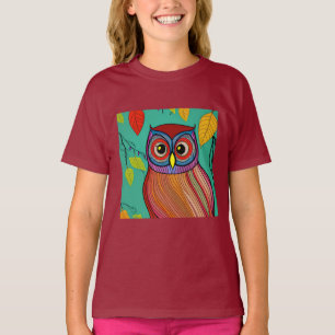 予測できなカラフルフォークアート抽象芸術フクロウ Tシャツ