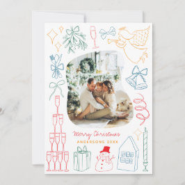 予測できなカラフルChristmas Photo Hand Drawn Doodle シーズンカード