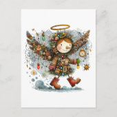 予測できなクリスマスエンジェルモダンイラストレーション ポストカード (正面)