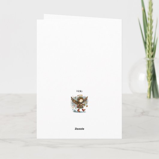 予測できなクリスマスエンジェルモダンフォークアートスタイル カード (裏面)