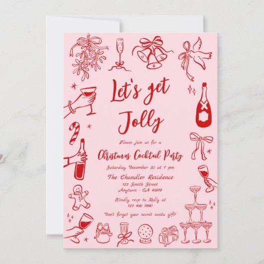 予測できなクリスマスカクテルパーティの招待状ドードル 招待状 (正面)