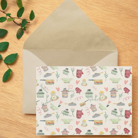 予測できなレトロカラフルキッチンテーマパーソナライズされた ノートカード