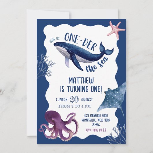 予測できなワンダーザシーファースト誕生日 招待状 (正面)