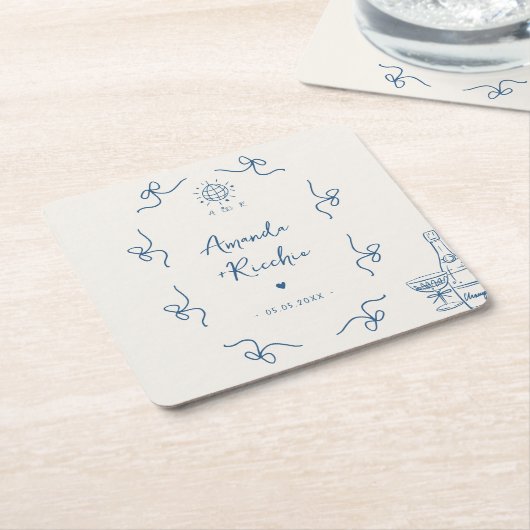 予測できなヴィンテージフランスのウィムジー弓婚約パーティ スクエアペーパーコースター (アングル)