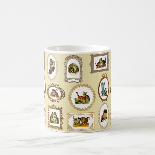 予測できなヴィンテージ入り猫柄 コーヒーマグカップ (中央)