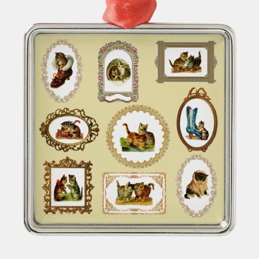 予測できなヴィンテージ入り猫柄 メタルオーナメント (正面)