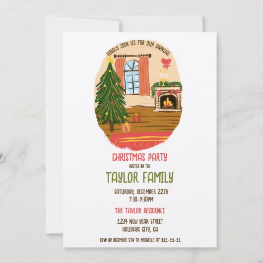 予測できな手お洒落引きクリスマスディナーパーティー 招待状 (正面)