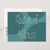 予測できな文字のティール(緑がかった色)円の新しいアドレスカード 招待状 (正面/裏面)