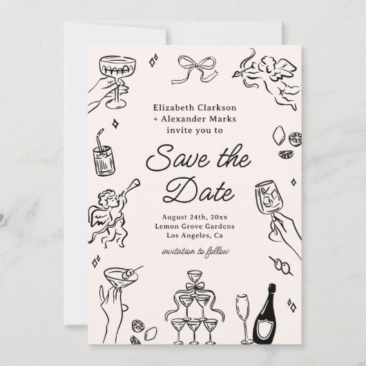 予測できな&カクテお洒落ル日付の保存 招待状 (正面)