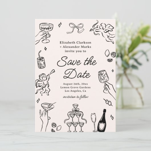 予測できな&カクテお洒落ル日付の保存 招待状 (スタンド正面)