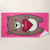 予測できな，ベお洒落ア付きハートスケッチカスタム ビーチタオル (正面)