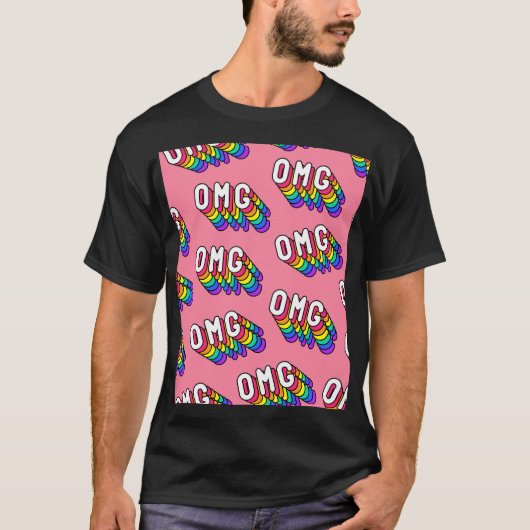 予測できなOMGピンク漫画壁紙 Tシャツ (正面)