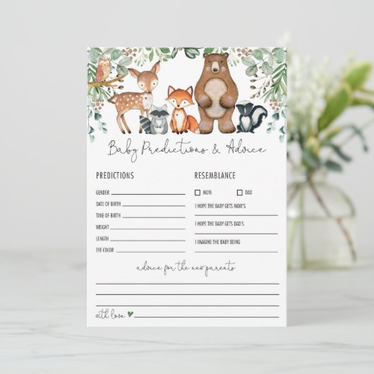 予測とアドバイスウッドランド赤ちゃんシャワーゲーム 招待状 (スタンド正面)