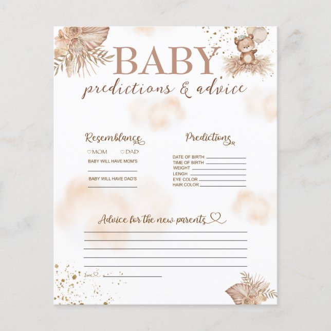 予測とアドバイスカードテディベア赤ちゃんシャワー (正面)