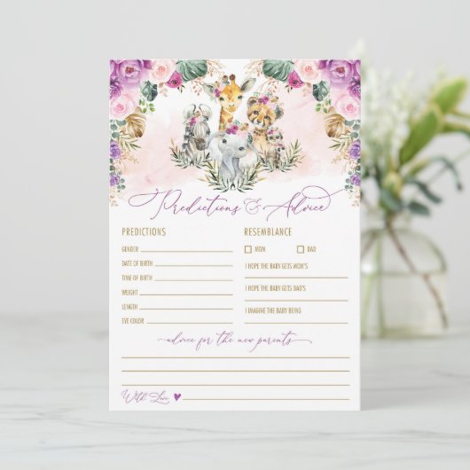 予測とアドバイスサファリ赤ちゃんシャワーゲームカード 招待状 (スタンド正面)