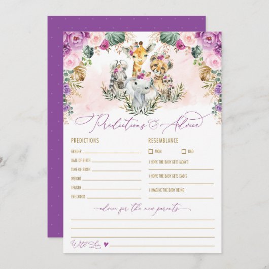 予測とアドバイスサファリ赤ちゃんシャワーゲームカード 招待状 (正面/裏面)